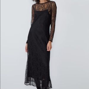ZARA black lace midi dress